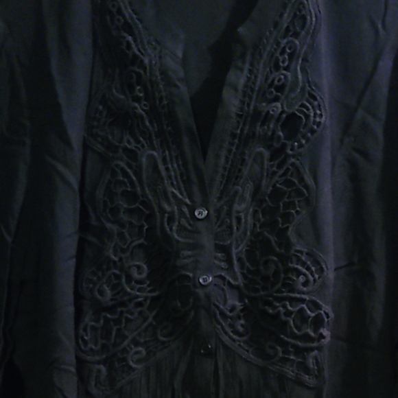 Spense Women's Black Lace 3/4 Sleeve Viscose Top Plus Sz 1X - Picture 3 of 6
